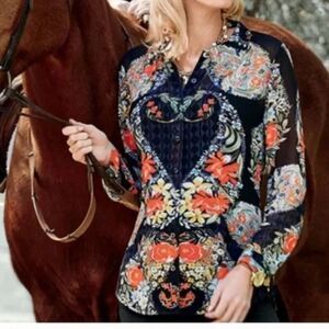 CABI Style 3072 Amour Multicolor Floral Sheer Button Down Top Blouse Sz S NWOT